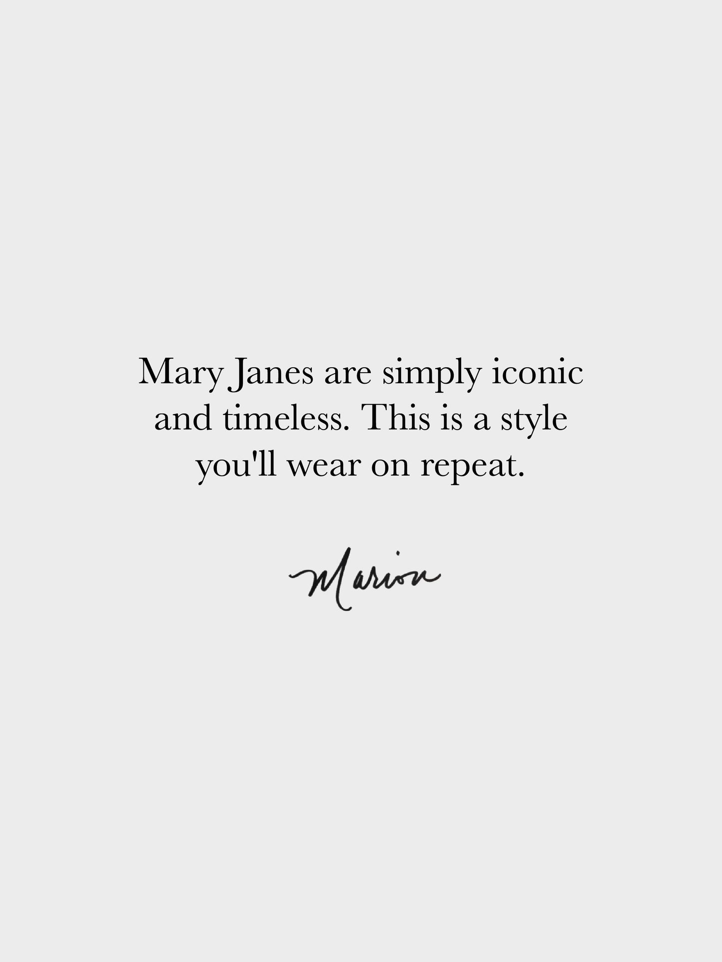 Text on a white background describing a mary jane shoe.