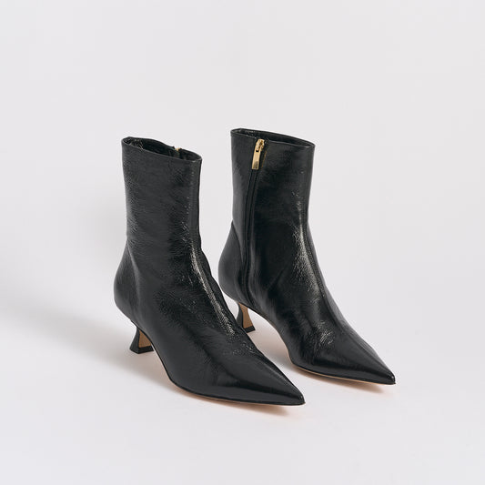 Audra 50 Bootie | Black Crinkled Patent