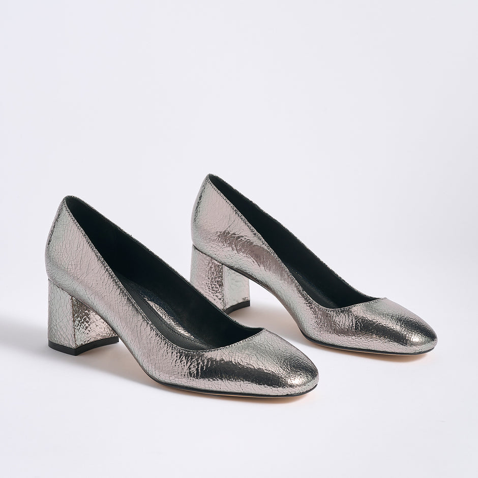 Block Heel Pump 60 | Silver Crinkle Metallic