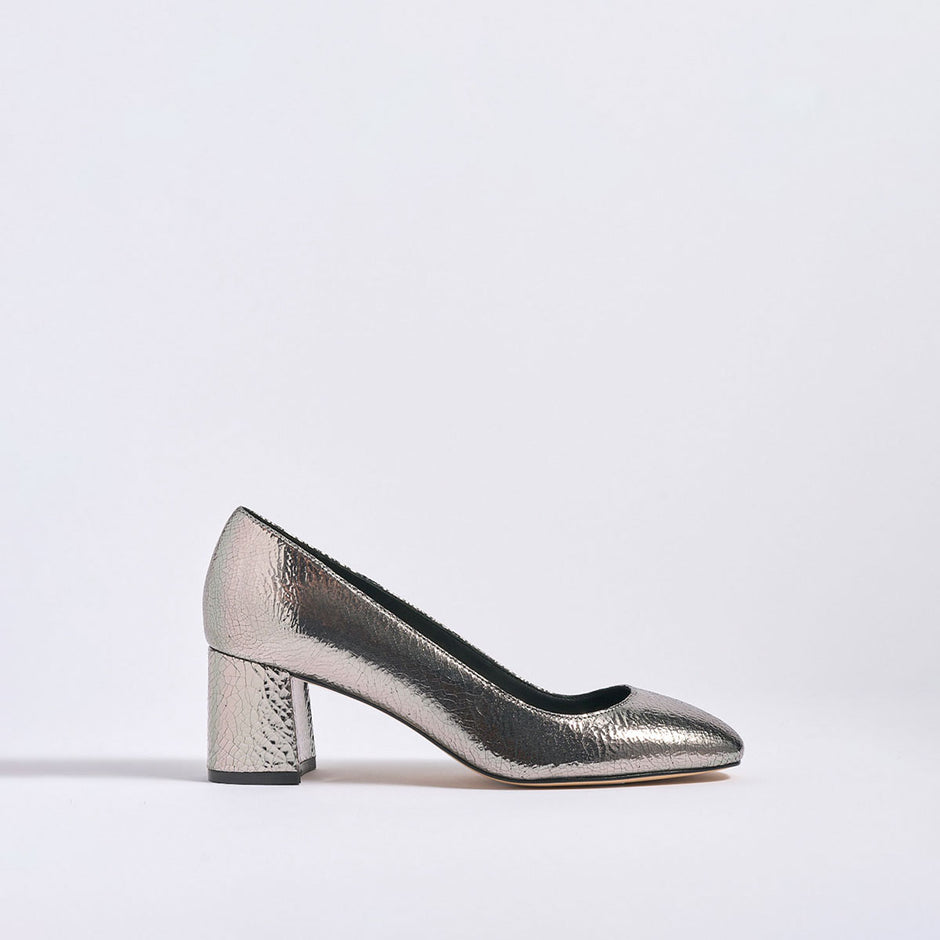 Block Heel Pump 60 | Silver Crinkle Metallic