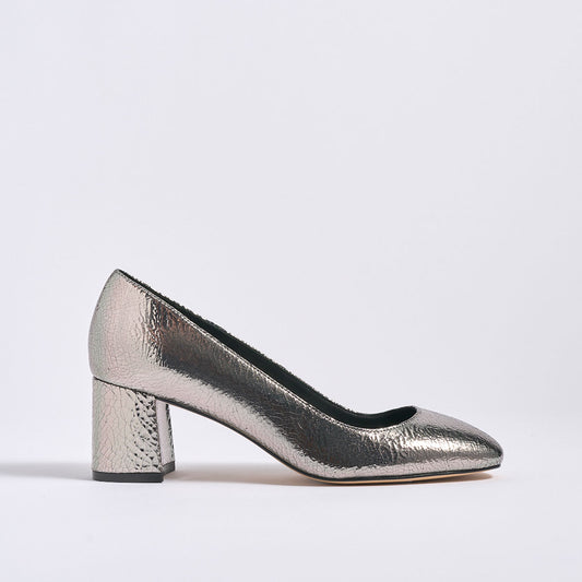 Block Heel Pump 60 | Silver Crinkle Metallic