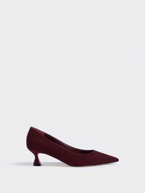 Flared Kitten Heel Pump | Merlot Suede