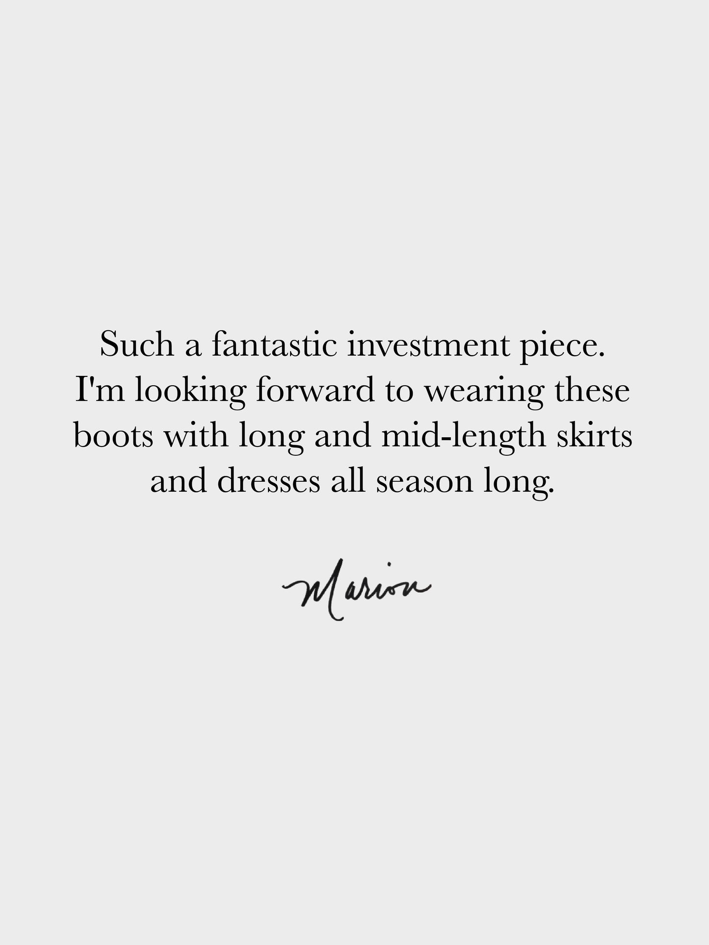 Text on a white background expressing excitement about wearing boots.