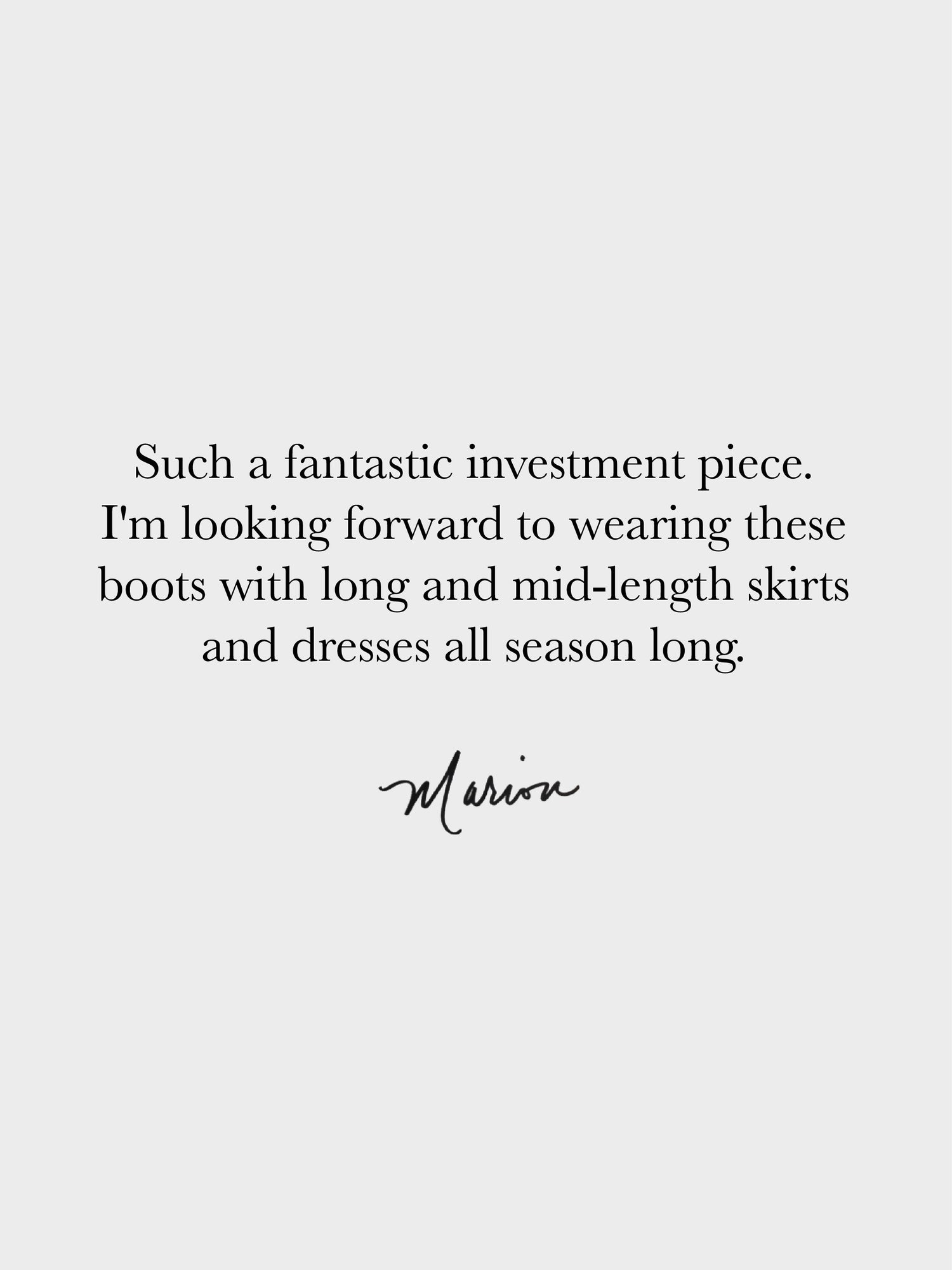 Text on a white background expressing excitement about wearing boots.