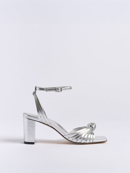 Faye Block Heel in Silver Metallic Nappa | All-Day Comfort