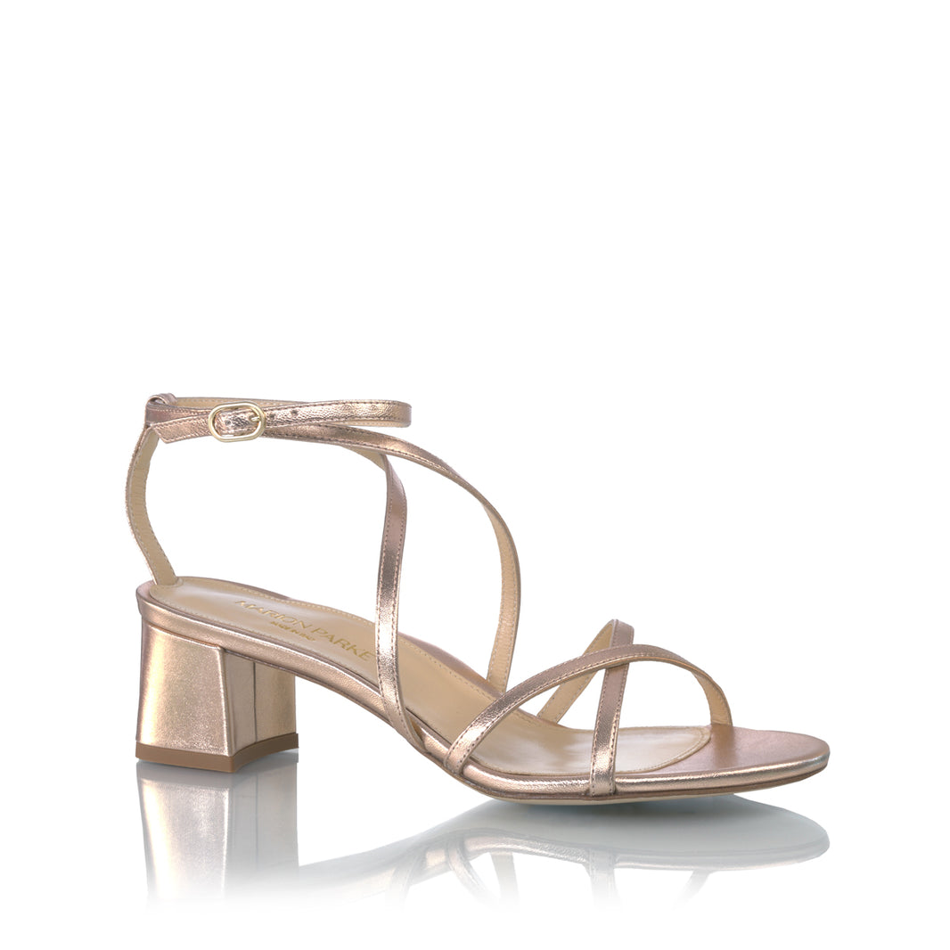Raina 50 Block Heel | Rose Gold Metallic