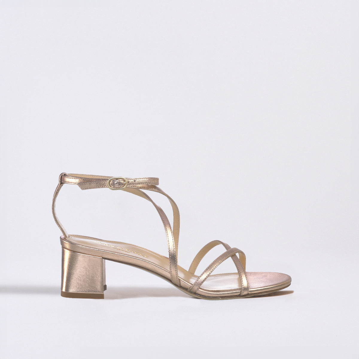 Raina 50 Block Heel | Rose Gold Metallic