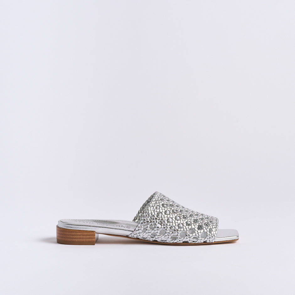 Sabrina Flat Sandal | Silver Braided