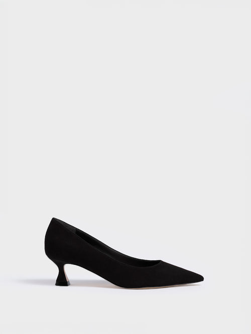Flared Kitten Heel Pump | Black Suede