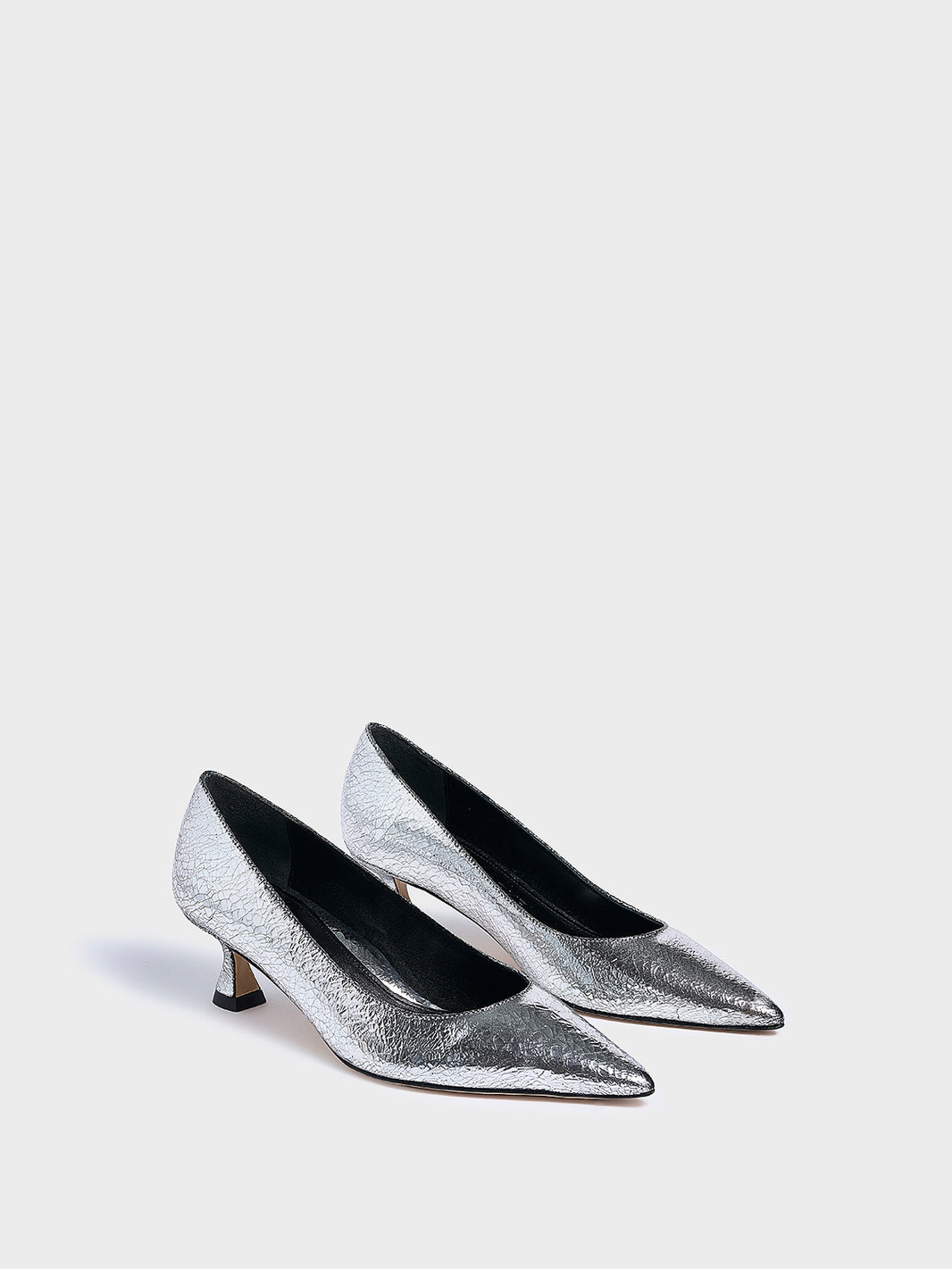 Flared Kitten Heel Pump | Silver