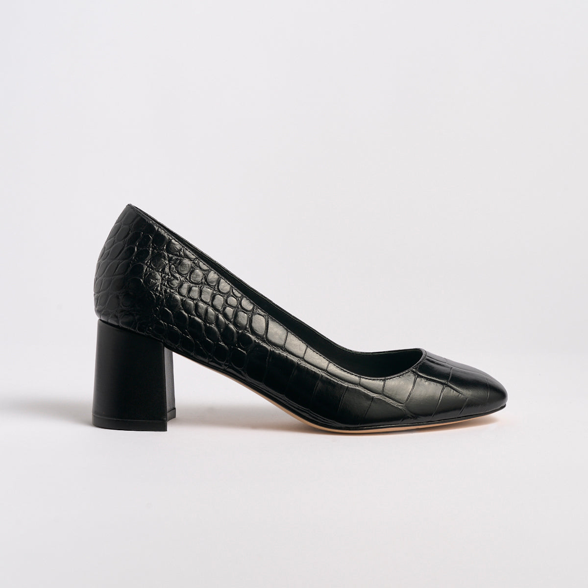 Block Heel Pump 60 | Black Croco